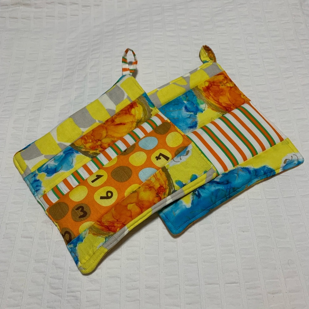 Colorful Patterned Reversible Pot Holders, Hot Pads